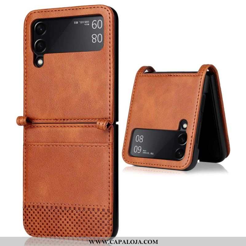 Capa Para Samsung Galaxy Z Flip 4 De Couro Titular De Cartão Estilo Couro Vintage