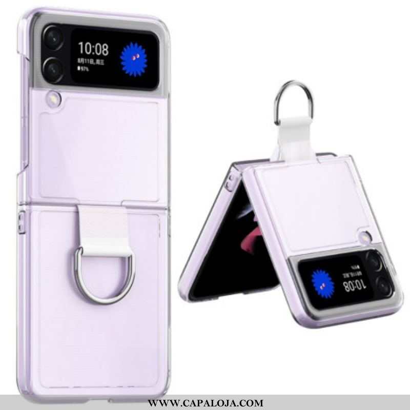 Capa Para Samsung Galaxy Z Flip 4 De Couro Transparente Com Anel