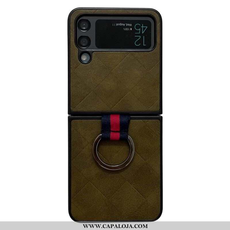 Capa Para Samsung Galaxy Z Flip 4 De Couro Trançado Com Anel