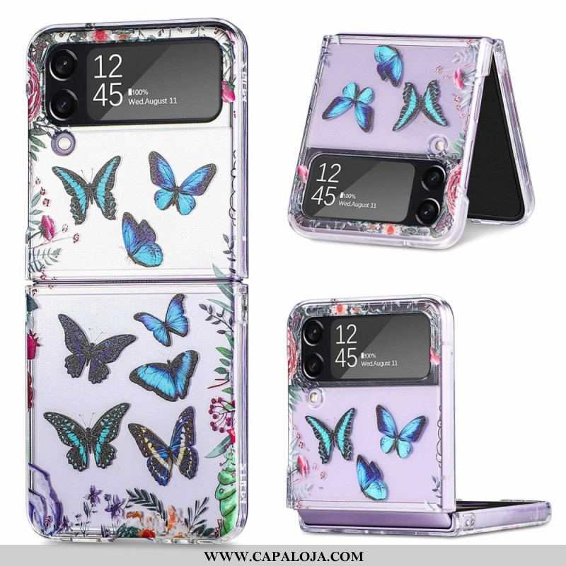 Capa Para Samsung Galaxy Z Flip 4 De Couro Várias Borboletas