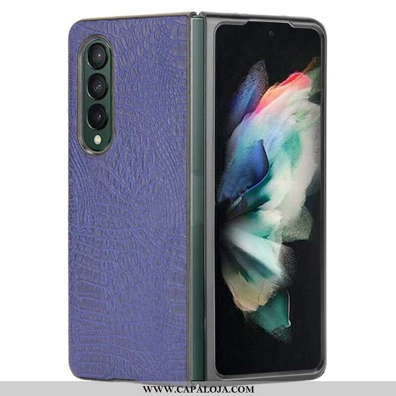 Capa Para Samsung Galaxy Z Fold 3 5G Couro Falso De Crocodilo