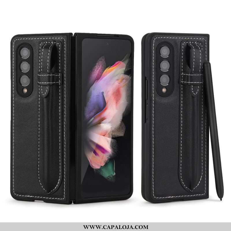 Capa Para Samsung Galaxy Z Fold 3 5G Porta-canetas De Couro Genuíno