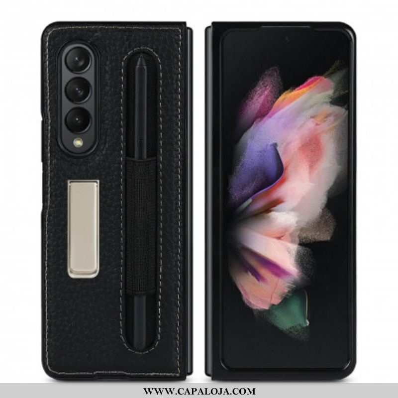 Capa Para Samsung Galaxy Z Fold 3 5G Suporte De Couro De Lichia