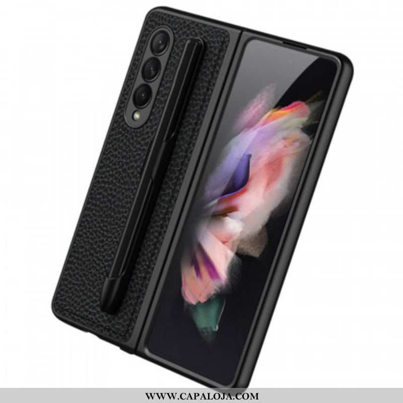 Capa Para Samsung Galaxy Z Fold 3 5G Suporte Para Caneta Gkk Em Couro De Lichia