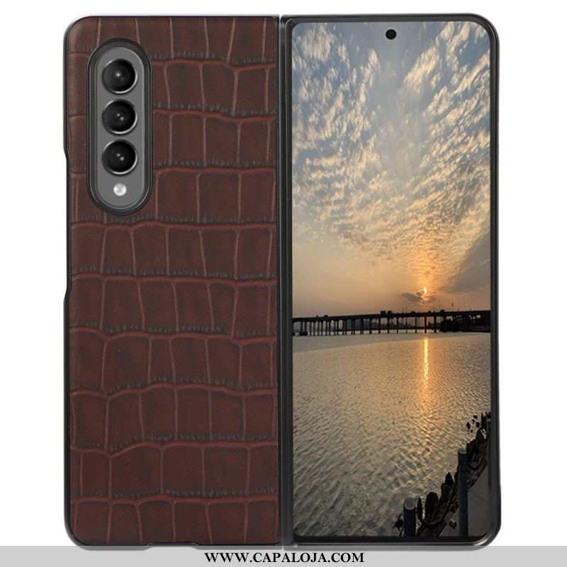 Capa Para Samsung Galaxy Z Fold 4 Couro De Crocodilo Genuíno