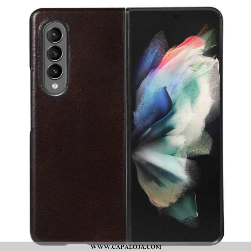 Capa Para Samsung Galaxy Z Fold 4 Couro De Vaca Genuíno Clássico