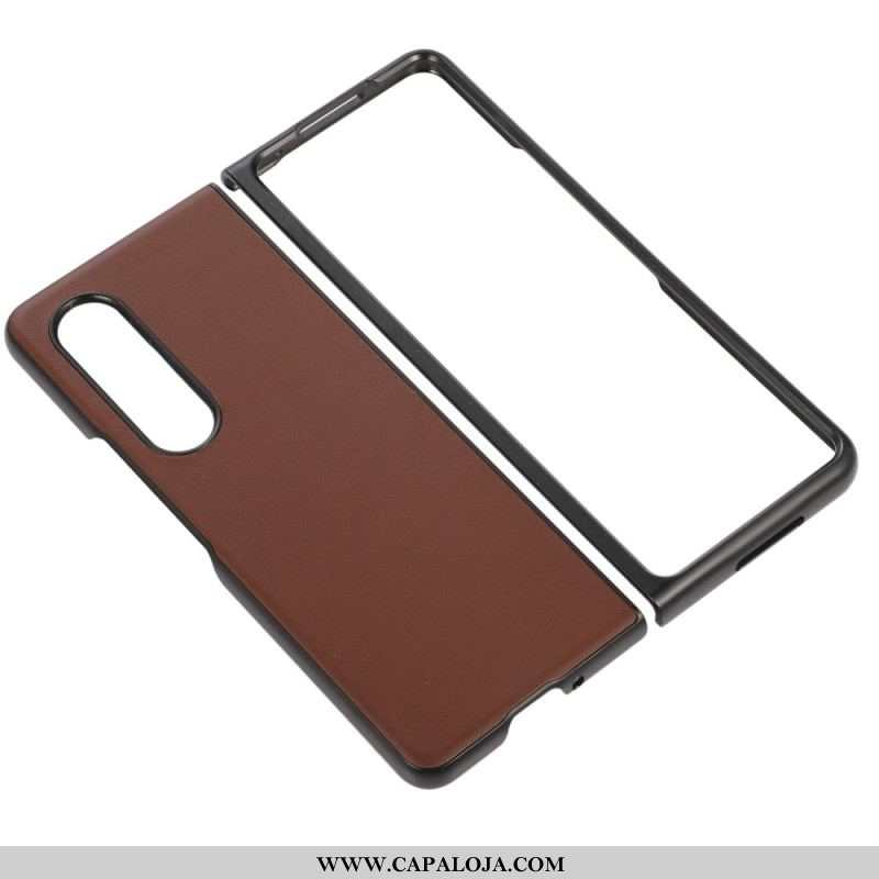 Capa Para Samsung Galaxy Z Fold 4 Couro Genuíno Clássico Revestido