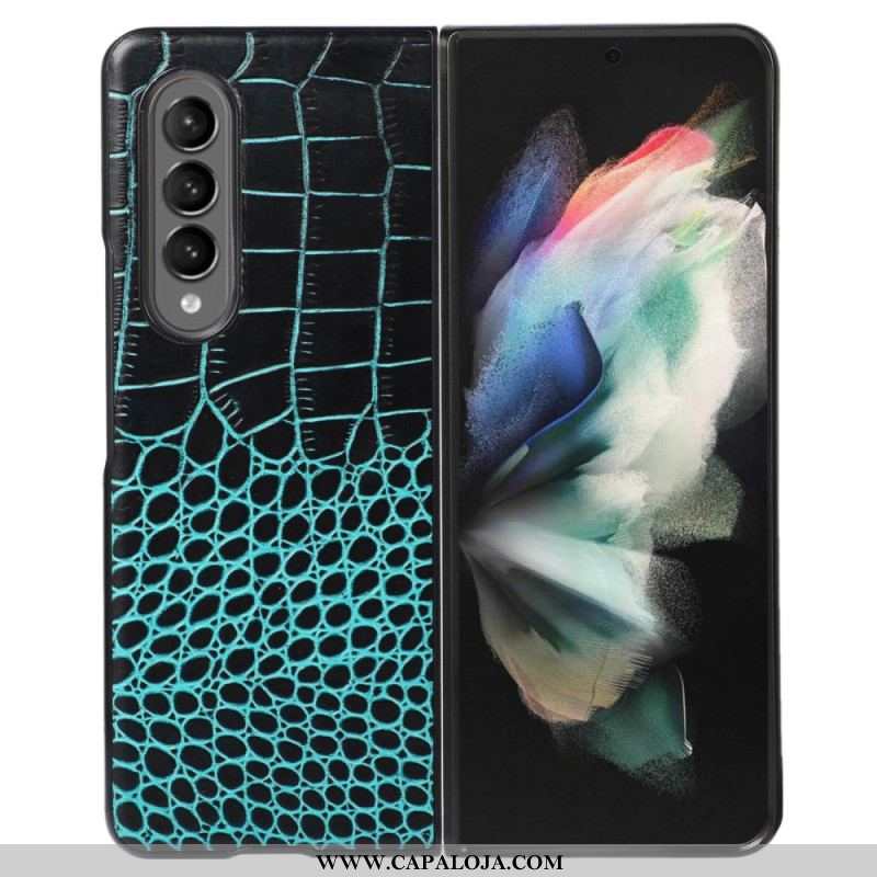 Capa Para Samsung Galaxy Z Fold 4 Couro Genuíno Com Efeito De Crocodilo Da Moda