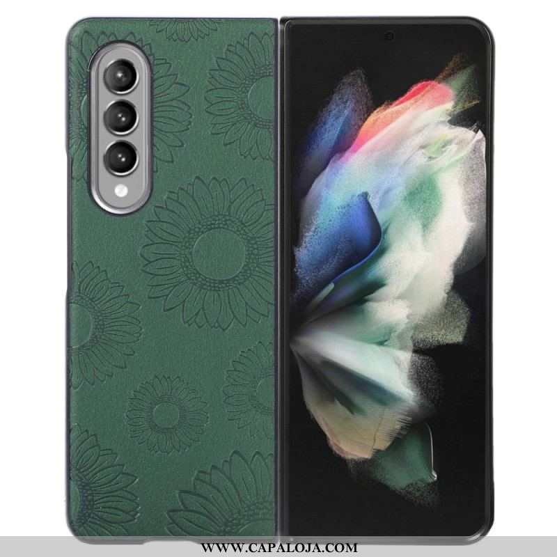 Capa Para Samsung Galaxy Z Fold 4 Padrão De Girassol Revestido De Imitação De Couro