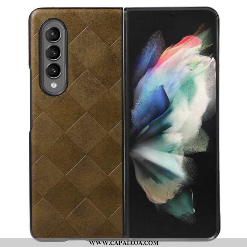 Capa Para Samsung Galaxy Z Fold 4 Padrão Xadrez De Imitação De Couro