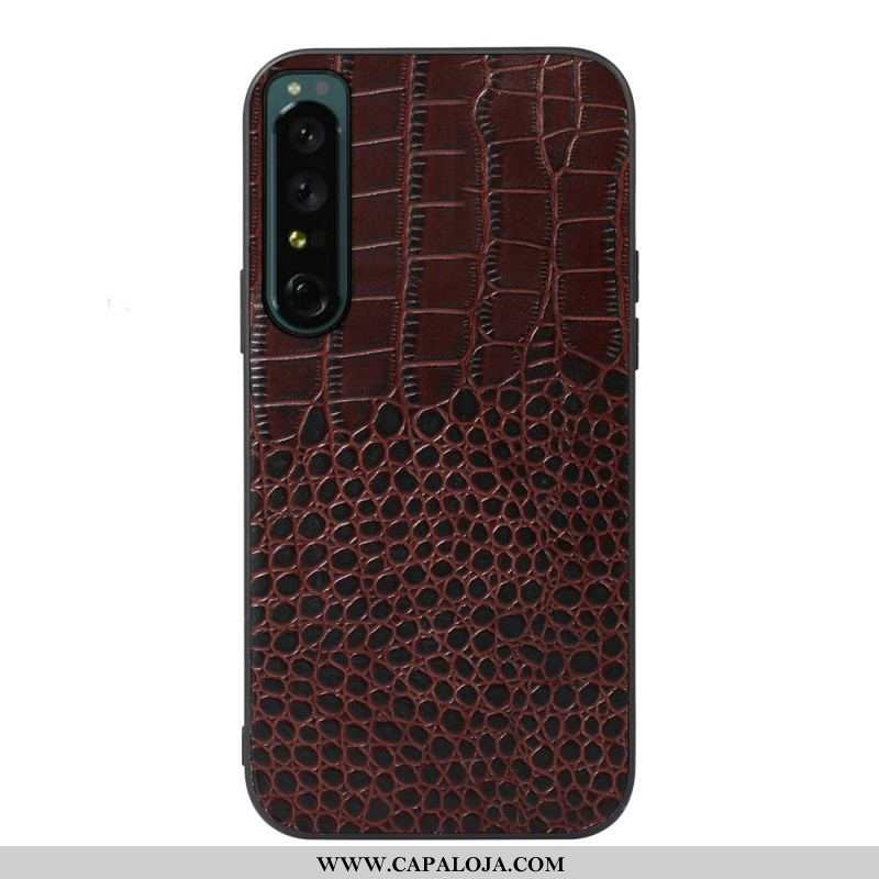 Capa Para Sony Xperia 1 IV Couro Genuíno Com Textura De Crocodilo