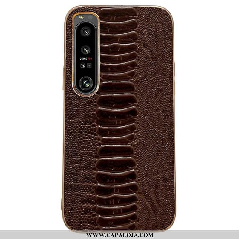 Capa Para Sony Xperia 1 IV Couro Genuíno Estilo Crocodilo