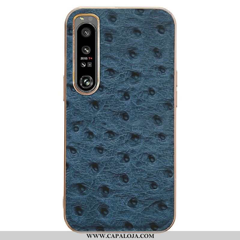 Capa Para Sony Xperia 1 IV Estilo Avestruz De Couro Genuíno