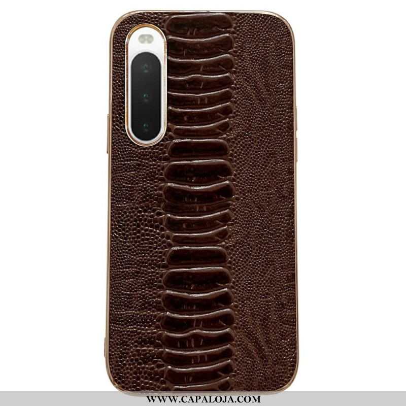 Capa Para Sony Xperia 10 IV Couro Genuíno Estilo Crocodilo