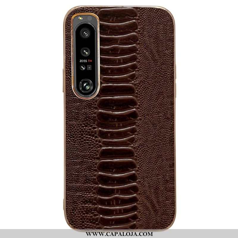 Capa Para Sony Xperia 5 IV Couro Genuíno Estilo Crocodilo