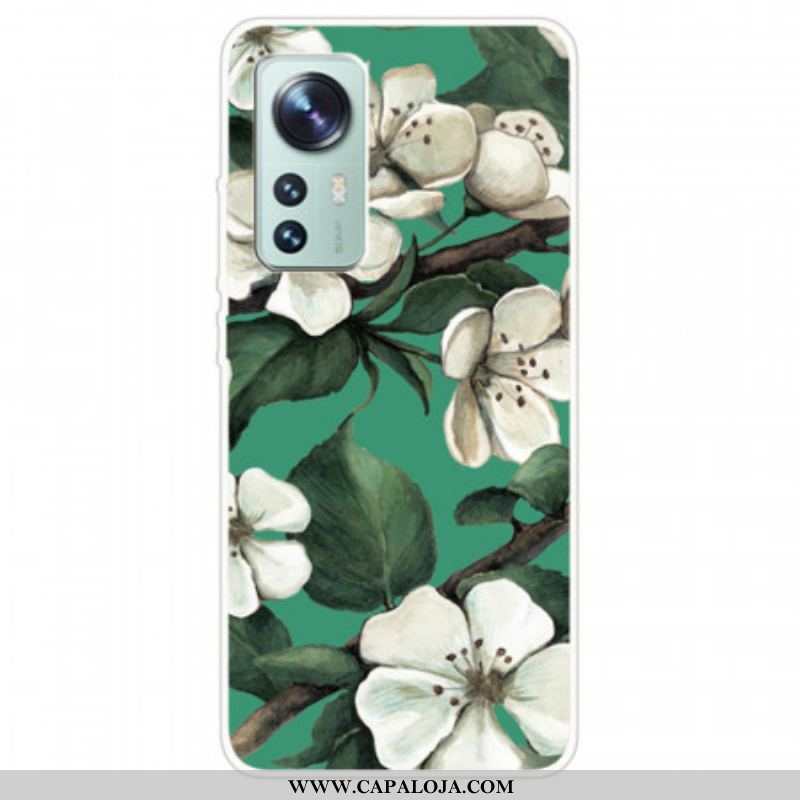 Capa Para Xiaomi 12 / 12X Flores Brancas De Silicone