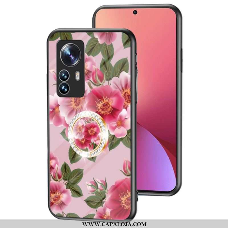 Capa Para Xiaomi 12 / 12X Vidro Temperado Com Anel De Flor