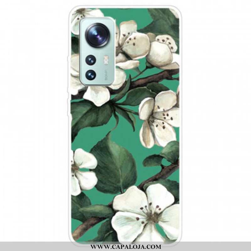 Capa Para Xiaomi 12 Pro Flores Brancas De Silicone