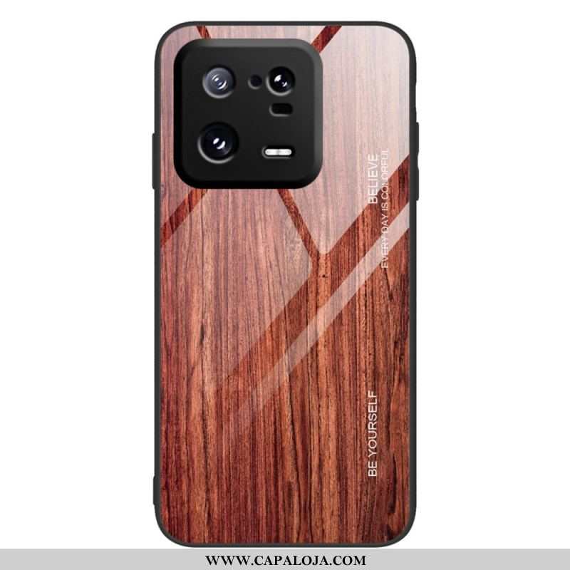 Capa Para Xiaomi 13 Pro Vidro Temperado Com Design De Madeira