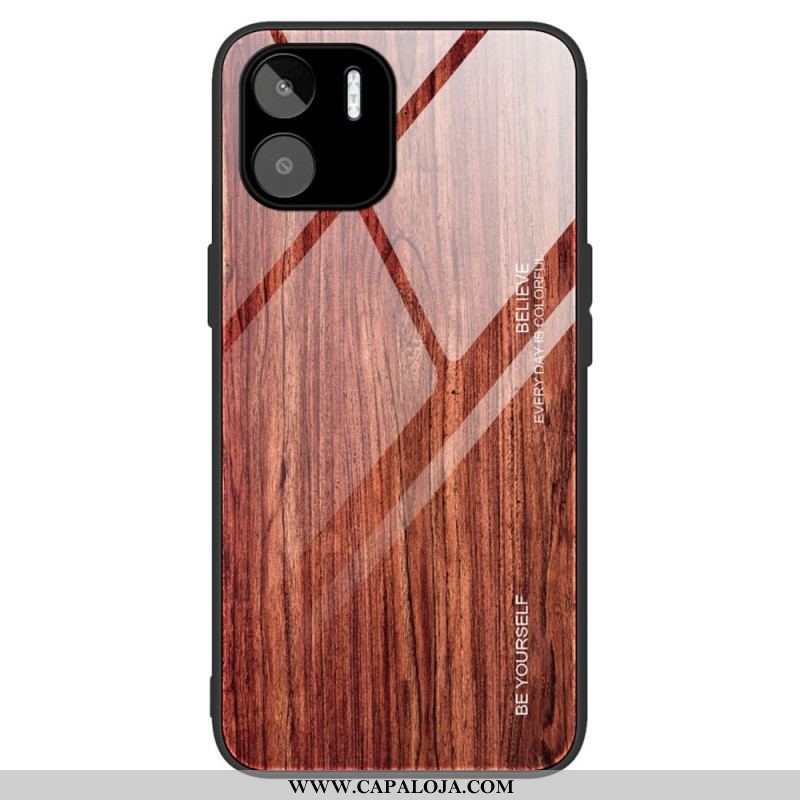 Capa Para Xiaomi Redmi A1 Vidro Temperado Com Design De Madeira