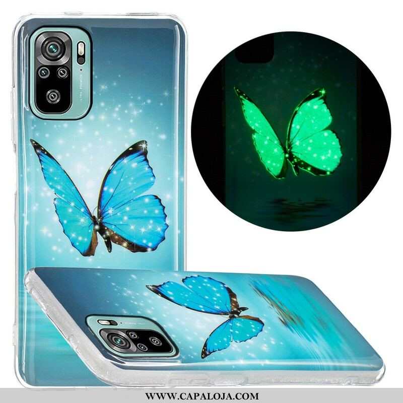 Capa Para Xiaomi Redmi Note 10 / 10S Borboleta Azul Fluorescente