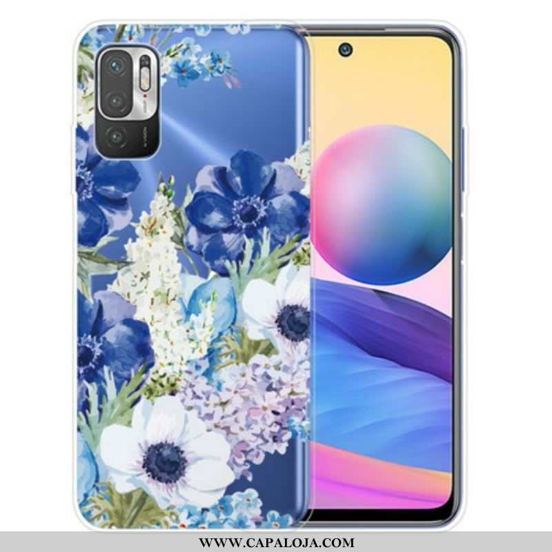 Capa Para Xiaomi Redmi Note 10 5G Aquarela Flores Azuis