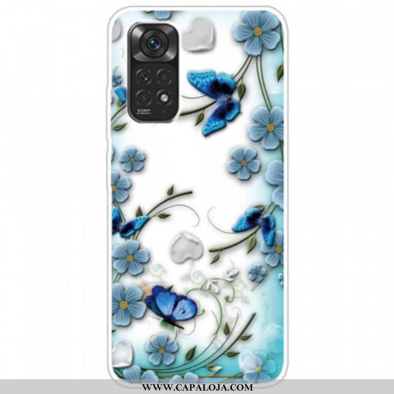 Capa Para Xiaomi Redmi Note 11 / 11S Borboletas E Flores Retrô Sem Costura