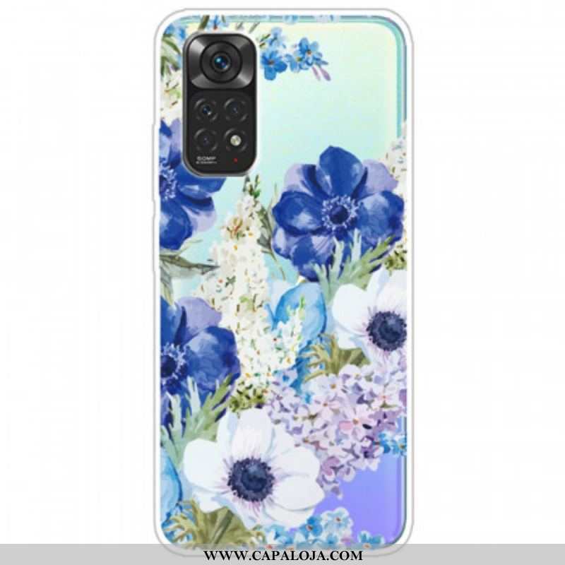 Capa Para Xiaomi Redmi Note 11 / 11S Flores Azuis Em Aquarela Sem Costura