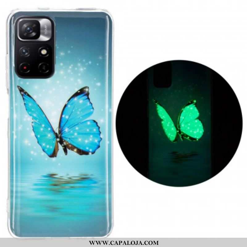 Capa Para Xiaomi Redmi Note 11 Pro Plus 5G Borboleta Azul Fluorescente