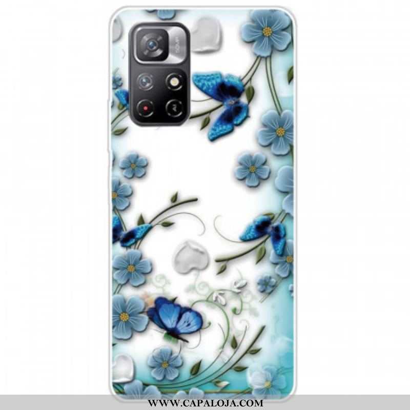 Capa Para Xiaomi Redmi Note 11 Pro Plus 5G Flores E Borboletas Azuis