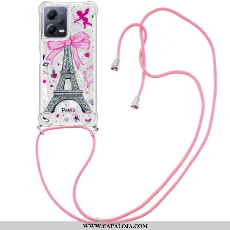 Capa Para Xiaomi Redmi Note 12 5G De celular Cordão Glitter Torre Eiffel