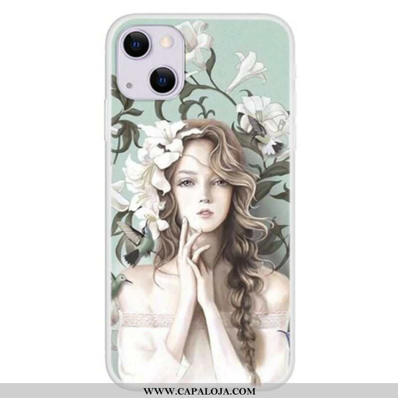 Capa Para iPhone 13 Mini A Mulher Flor