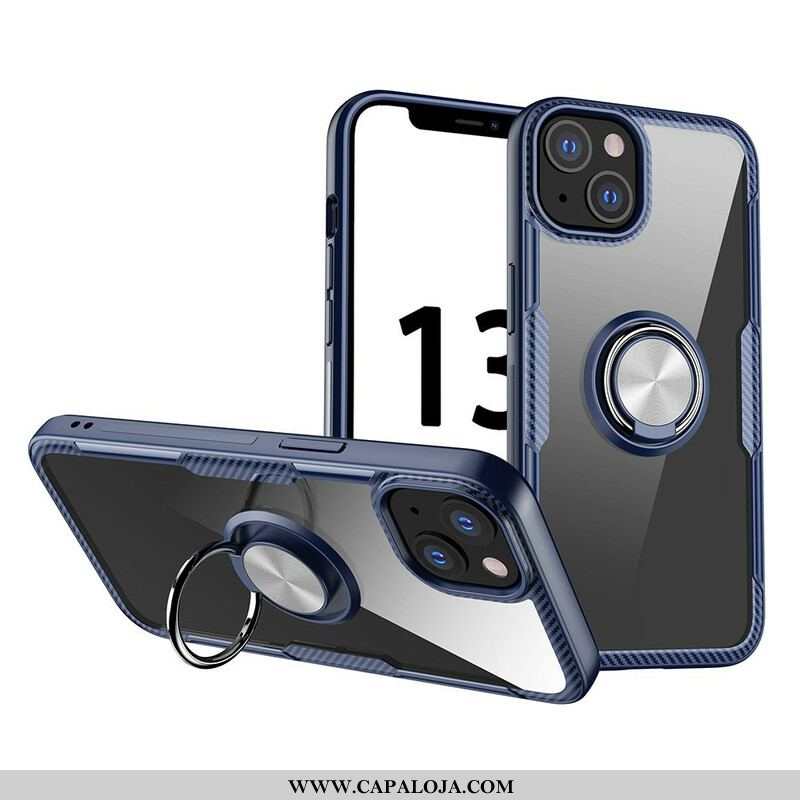 Capa Para iPhone 13 Mini Anel De Metal De Fibra De Carbono