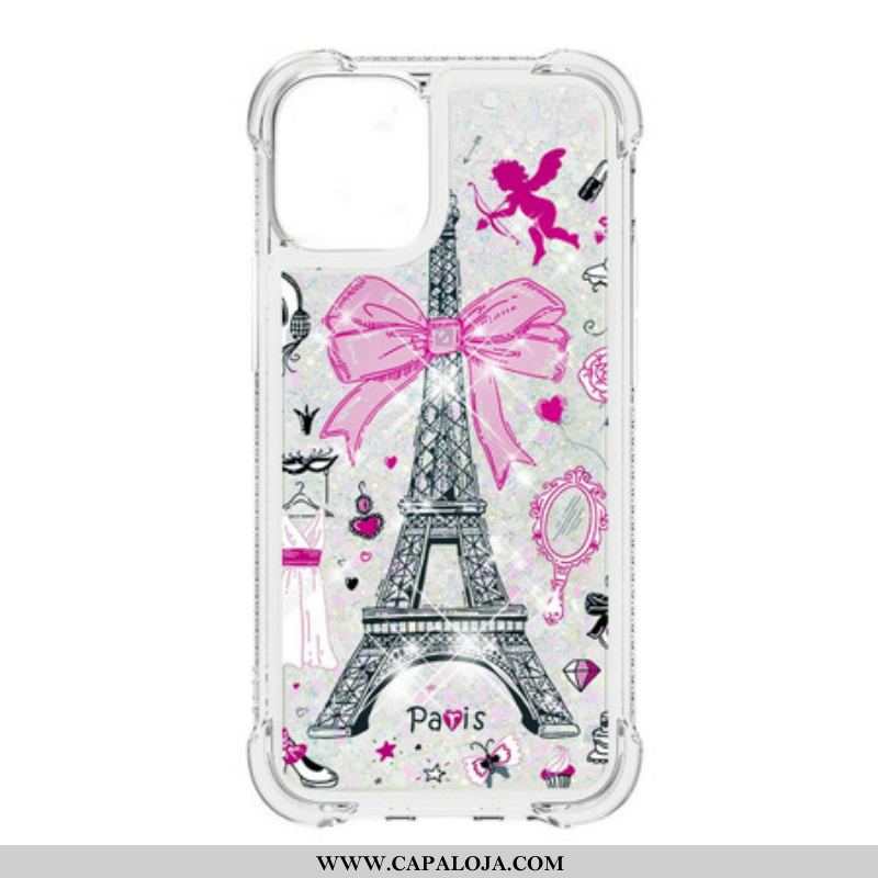 Capa Para iPhone 13 Mini As Lantejoulas Da Torre Eiffel