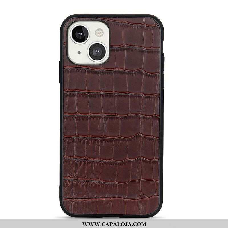 Capa Para iPhone 13 Mini Couro Genuíno Com Textura De Crocodilo