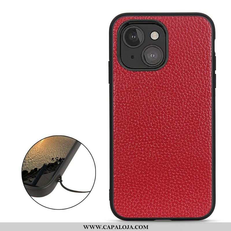 Capa Para iPhone 13 Mini Couro Lichia Genuíno