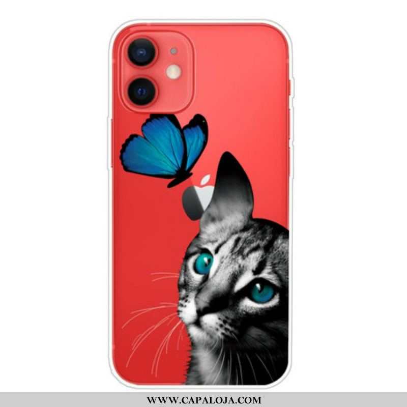 Capa Para iPhone 13 Mini Gato E Borboleta