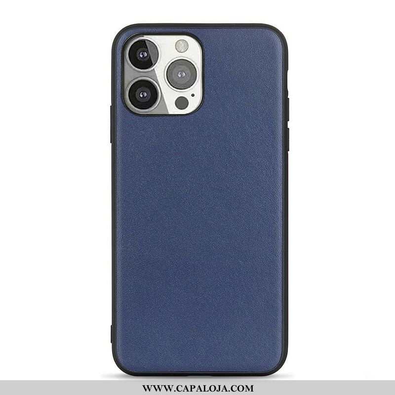 Capa Para iPhone 13 Pro Couro Lichia Genuíno