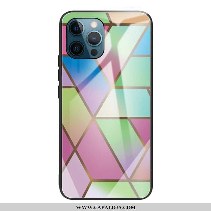 Capa Para iPhone 13 Pro Geometria Mármore Vidro Temperado