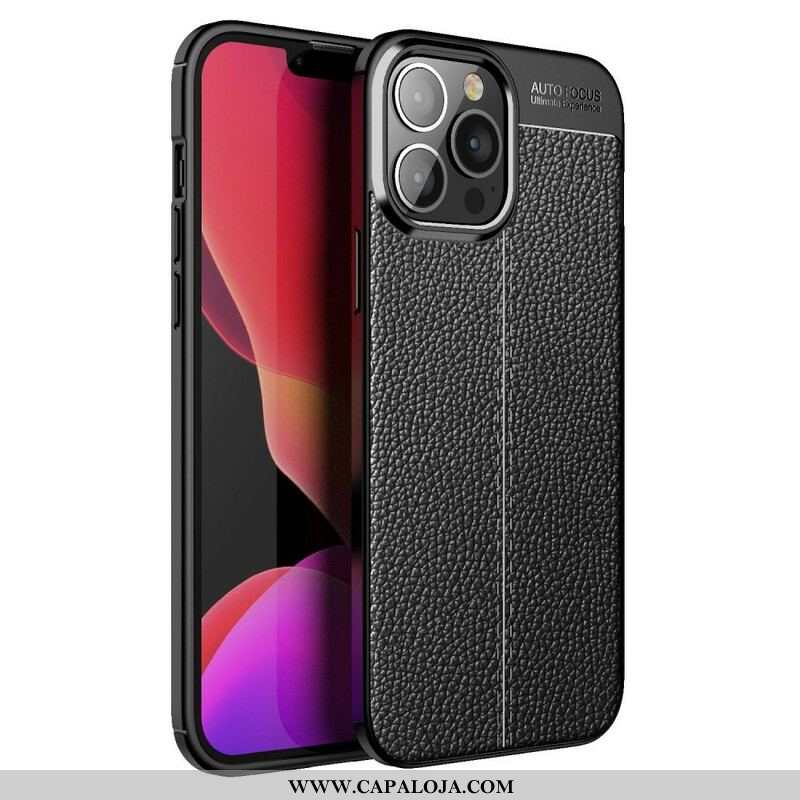 Capa Para iPhone 13 Pro Max Linha Dupla Efeito Couro Litchi