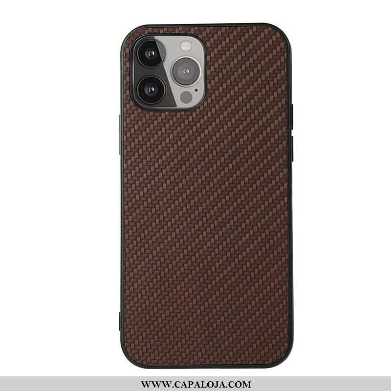 Capa Para iPhone 13 Pro Max Textura De Fibra De Carbono Efeito Couro