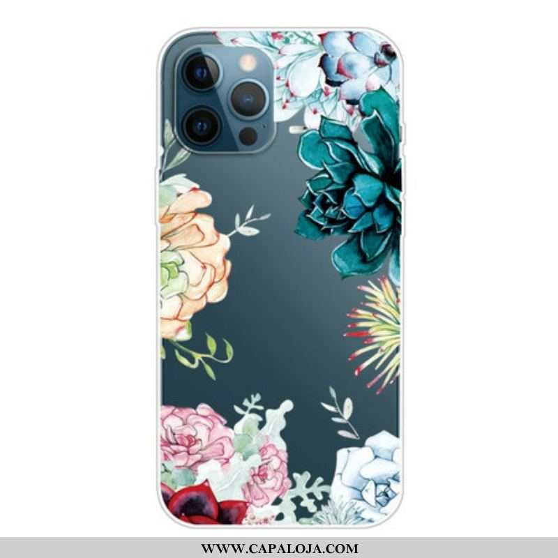 Capa Para iPhone 13 Pro Top Aquarela Flores