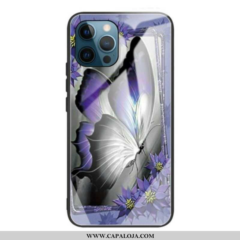 Capa Para iPhone 13 Pro Vidro Temperado Borboleta Roxa