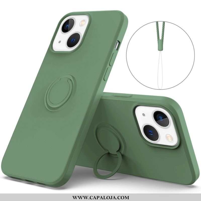 Capa Para iPhone 14 Anel De Silicone Líquido E Cordão