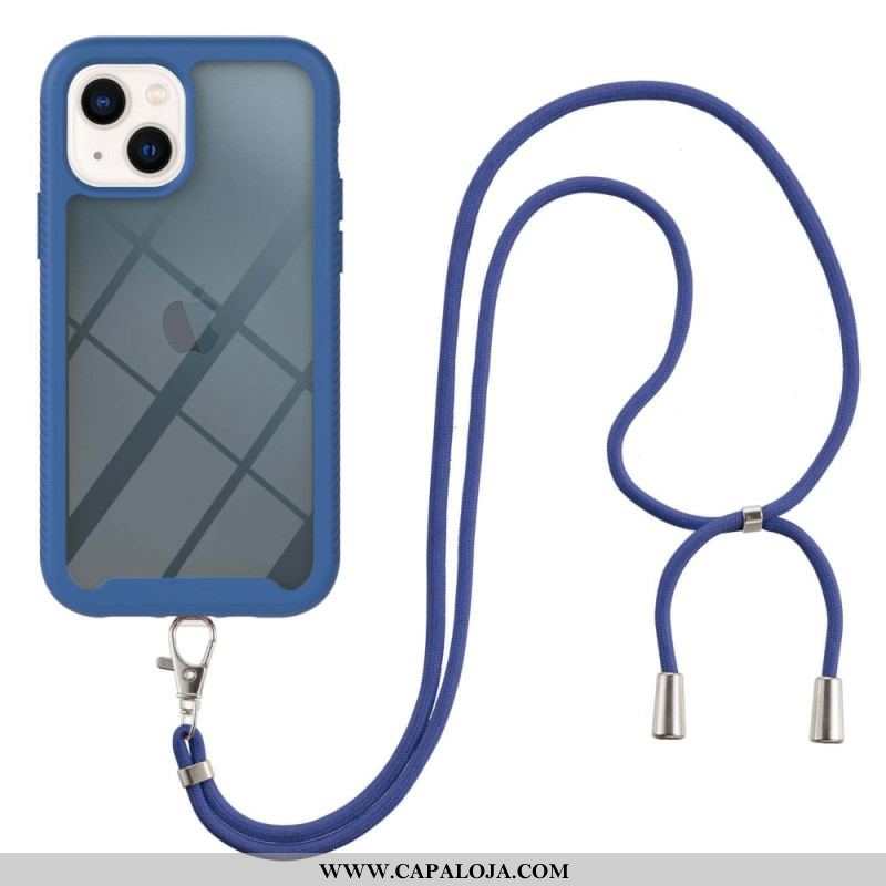 Capa Para iPhone 14 Híbrido Com Cordão E Contorno Colorido