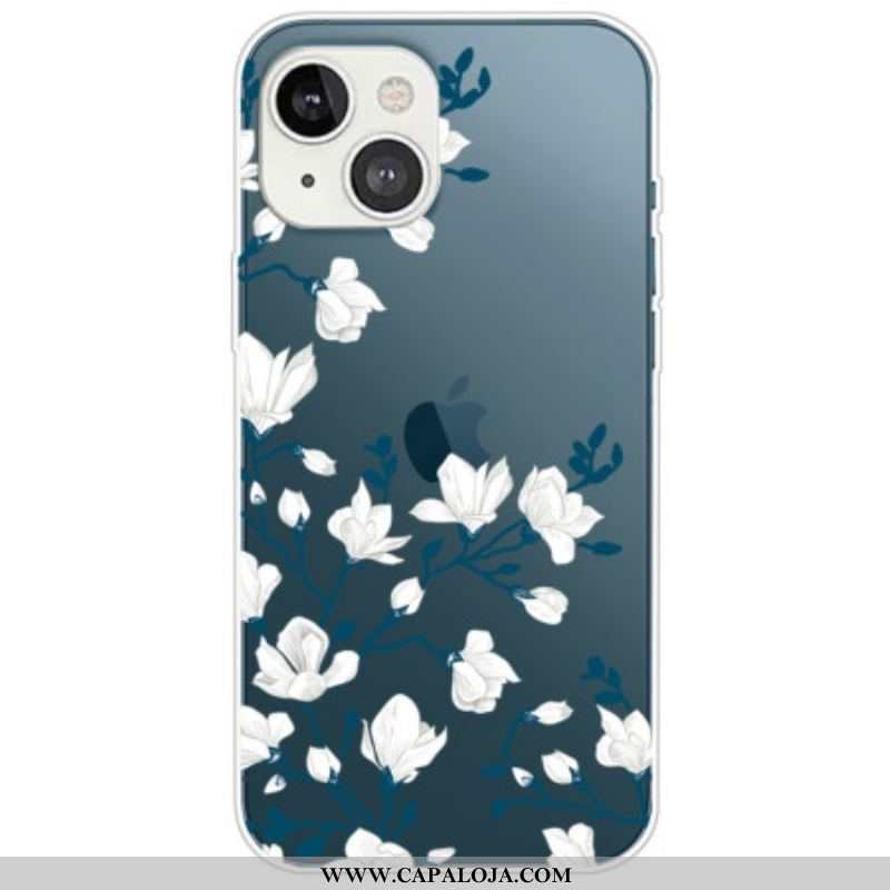 Capa Para iPhone 14 Plus Flores Brancas