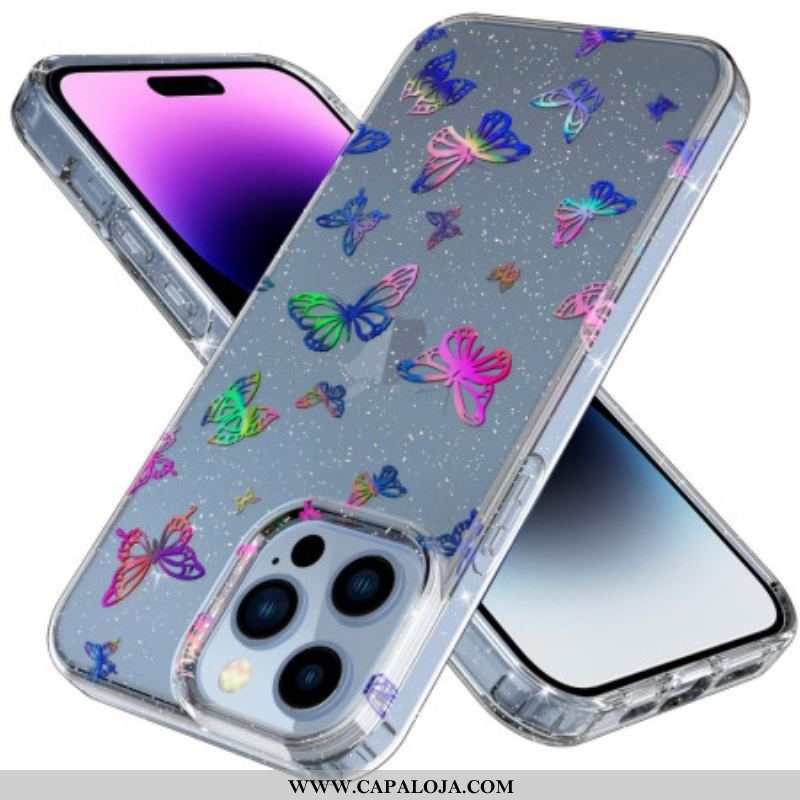 Capa Para iPhone 14 Pro Borboletas Sem Costura