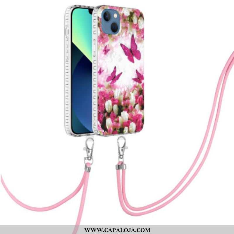 Capa Para iPhone 14 Pro De celular Borboletas Estilo Cordão