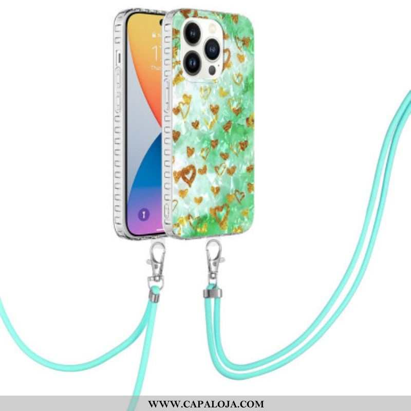 Capa Para iPhone 14 Pro De celular Cordão De Corações Elegante