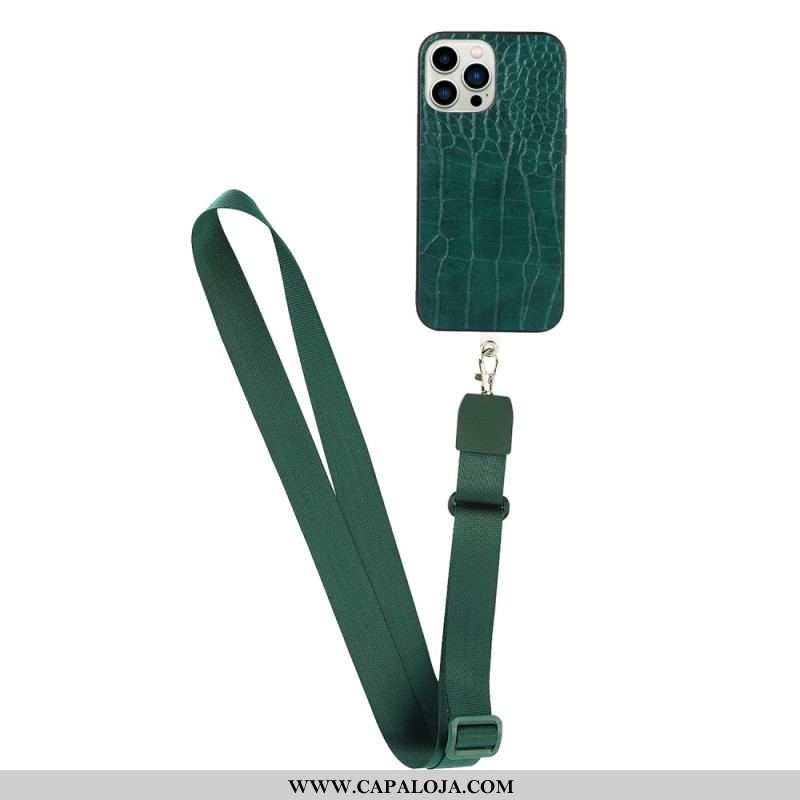 Capa Para iPhone 14 Pro De celular Cordão Estilo Crocodilo